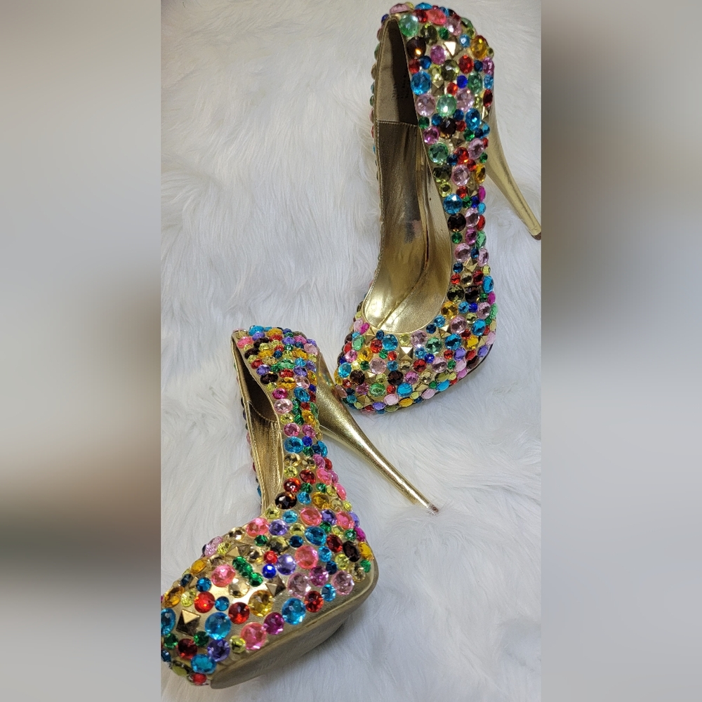Privileged Multicolor Gem Gold Stilettos